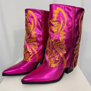 Azalea Wang New Boots Metallic Pink & Orange 10